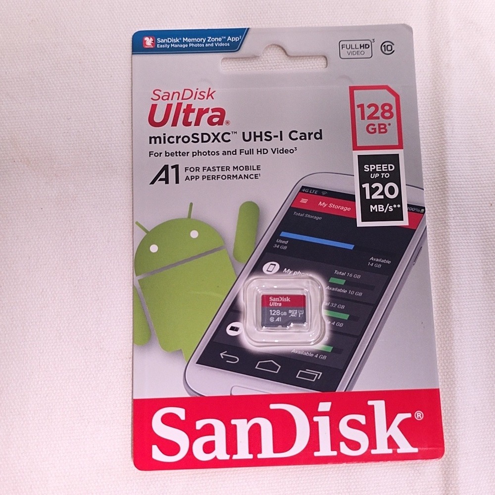 SanDisk Ultra microSDXC Card 128GB Red/Gray 120MB/s A1 UHS-I SDSQUA4-128G +16GB